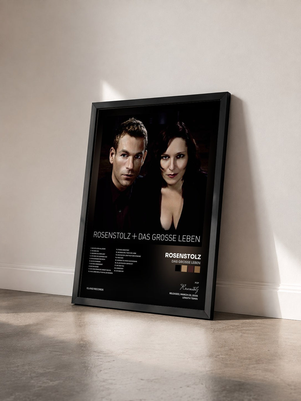 #noir Tableau de l'album Das große Leben de Rosenstolz vu de trois quarts, cadre noir