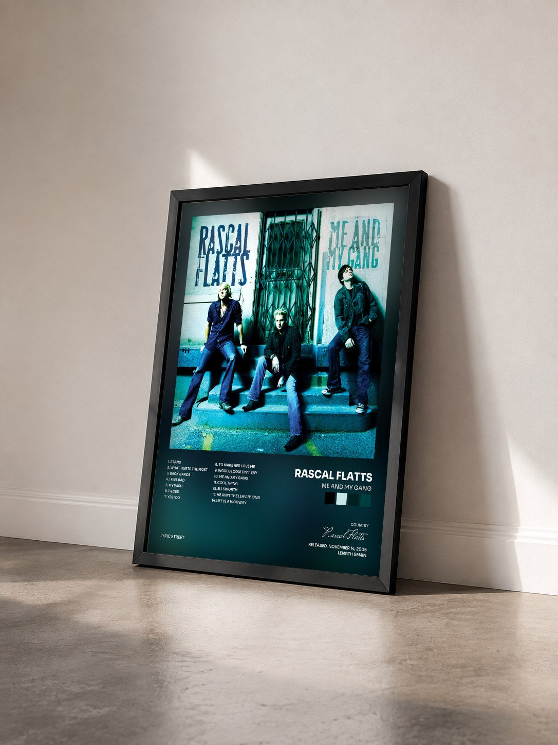 #noir Tableau de l'album Me And My Gang de Rascal Flatts vu de trois quarts, cadre noir