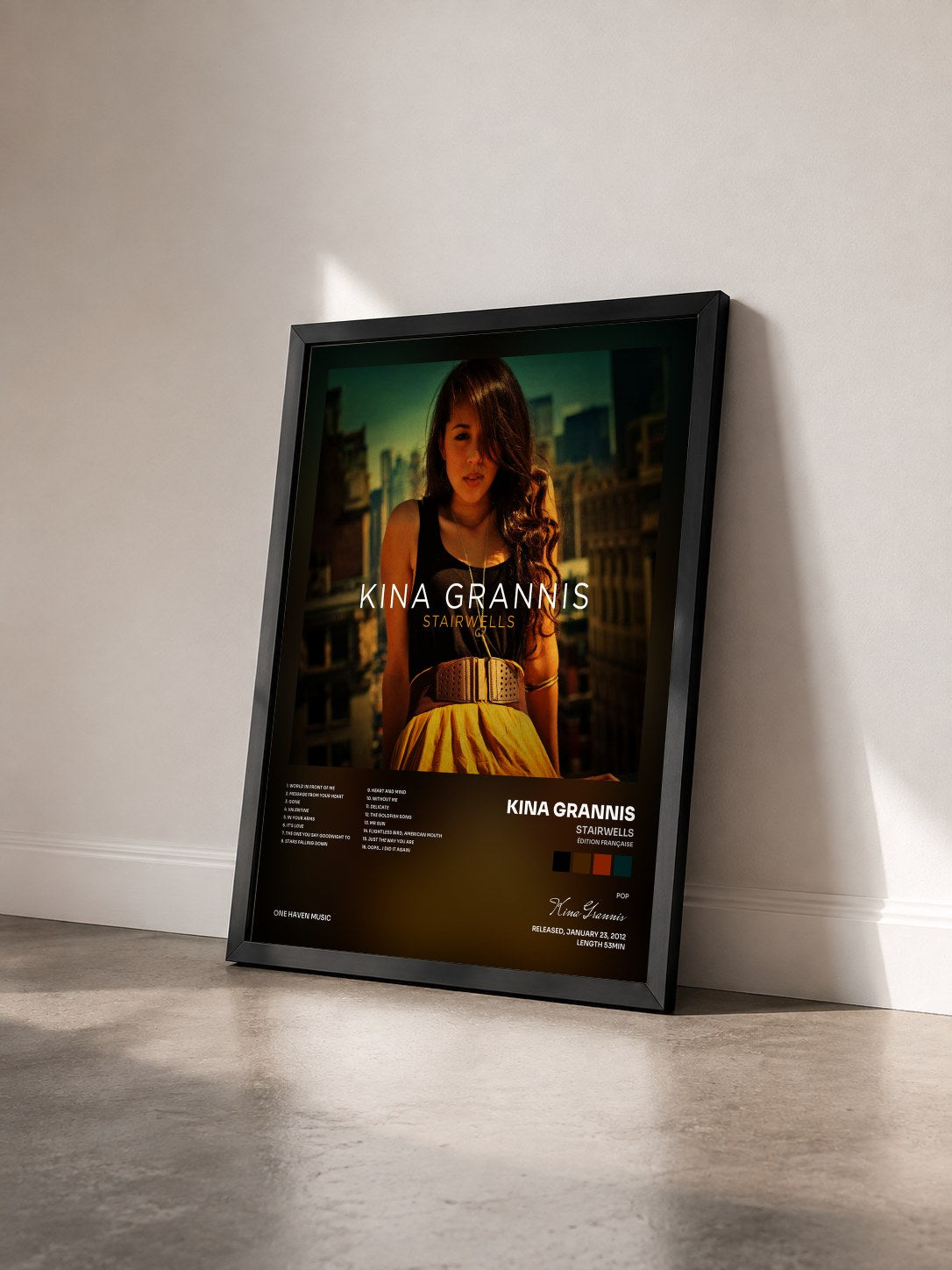 #noir Tableau de l'album Stairwells (Édition Française) de Kina Grannis vu de trois quarts, cadre noir