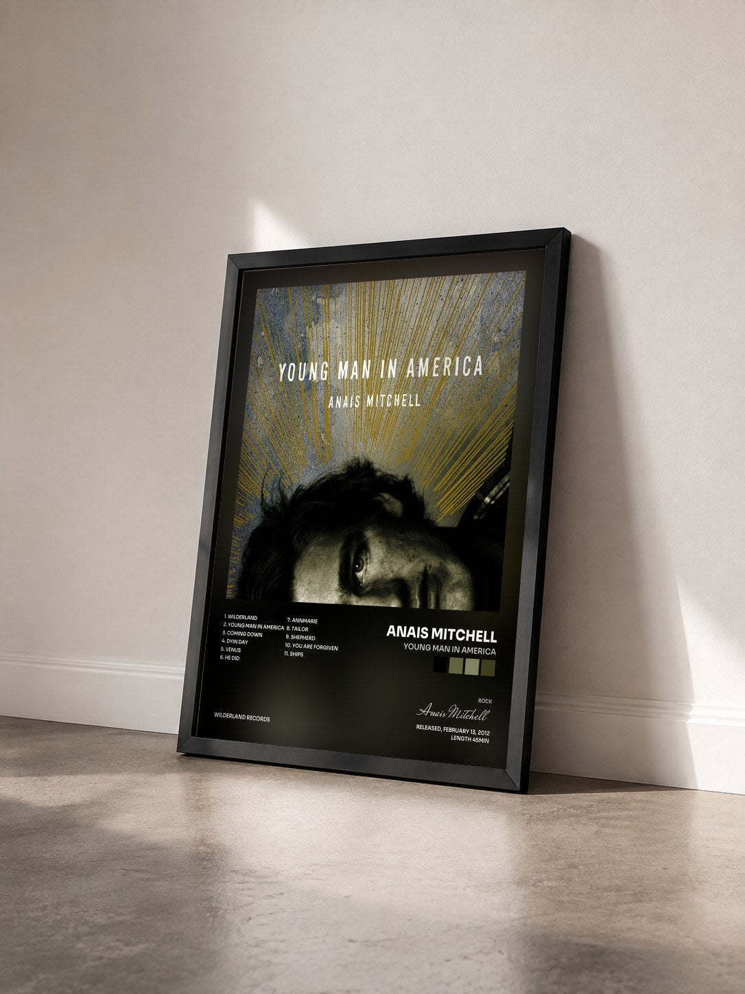 #noir Tableau de l'album Young Man In America de Anais Mitchell vu de trois quarts, cadre noir