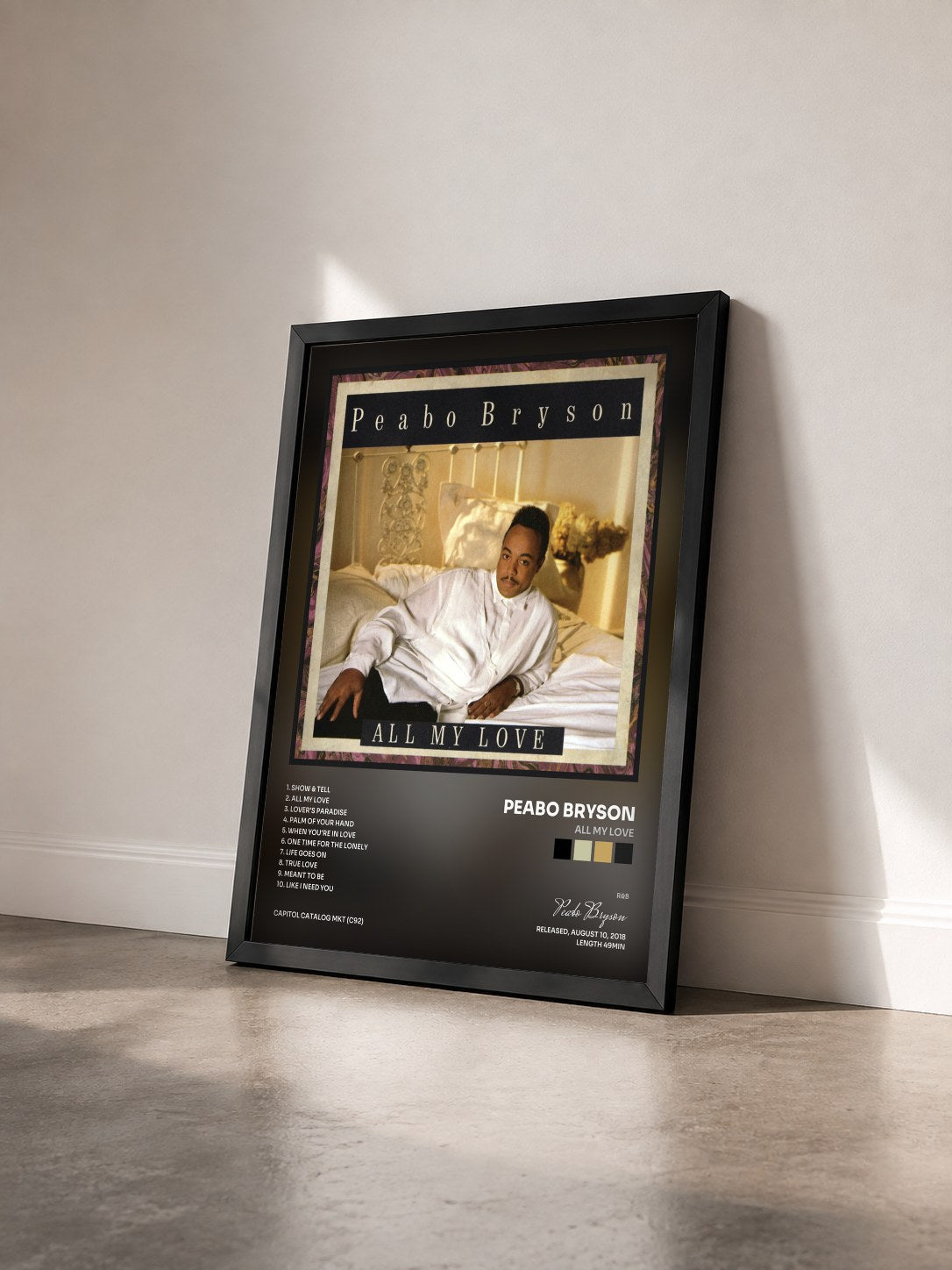 #noir Tableau de l'album All My Love de Peabo Bryson vu de trois quarts, cadre noir