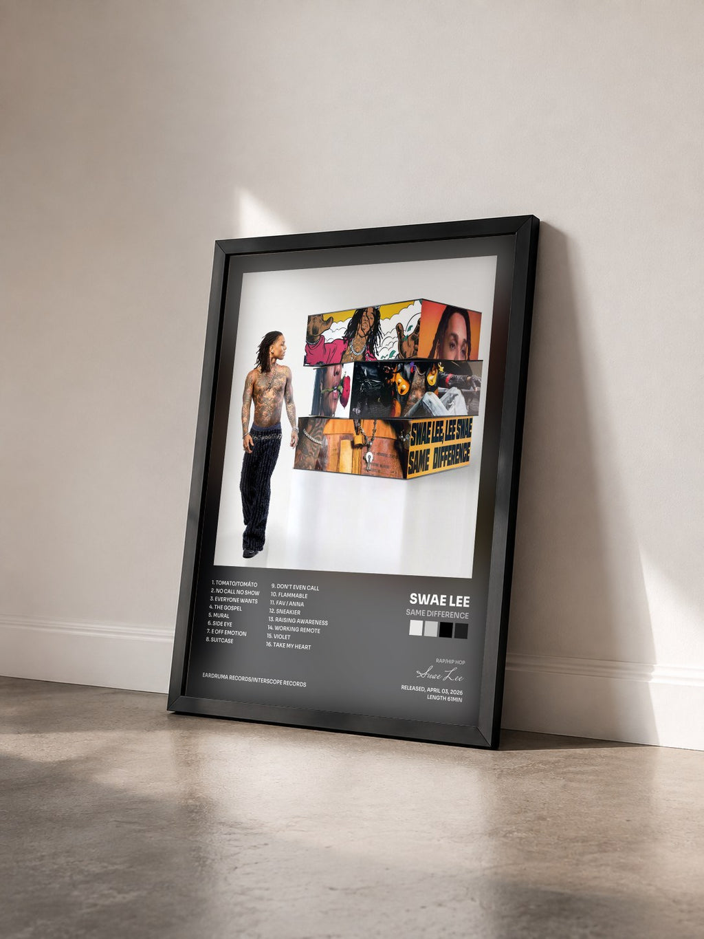#noir Tableau de l'album SAME DIFFERENCE de Swae Lee vu de trois quarts, cadre noir