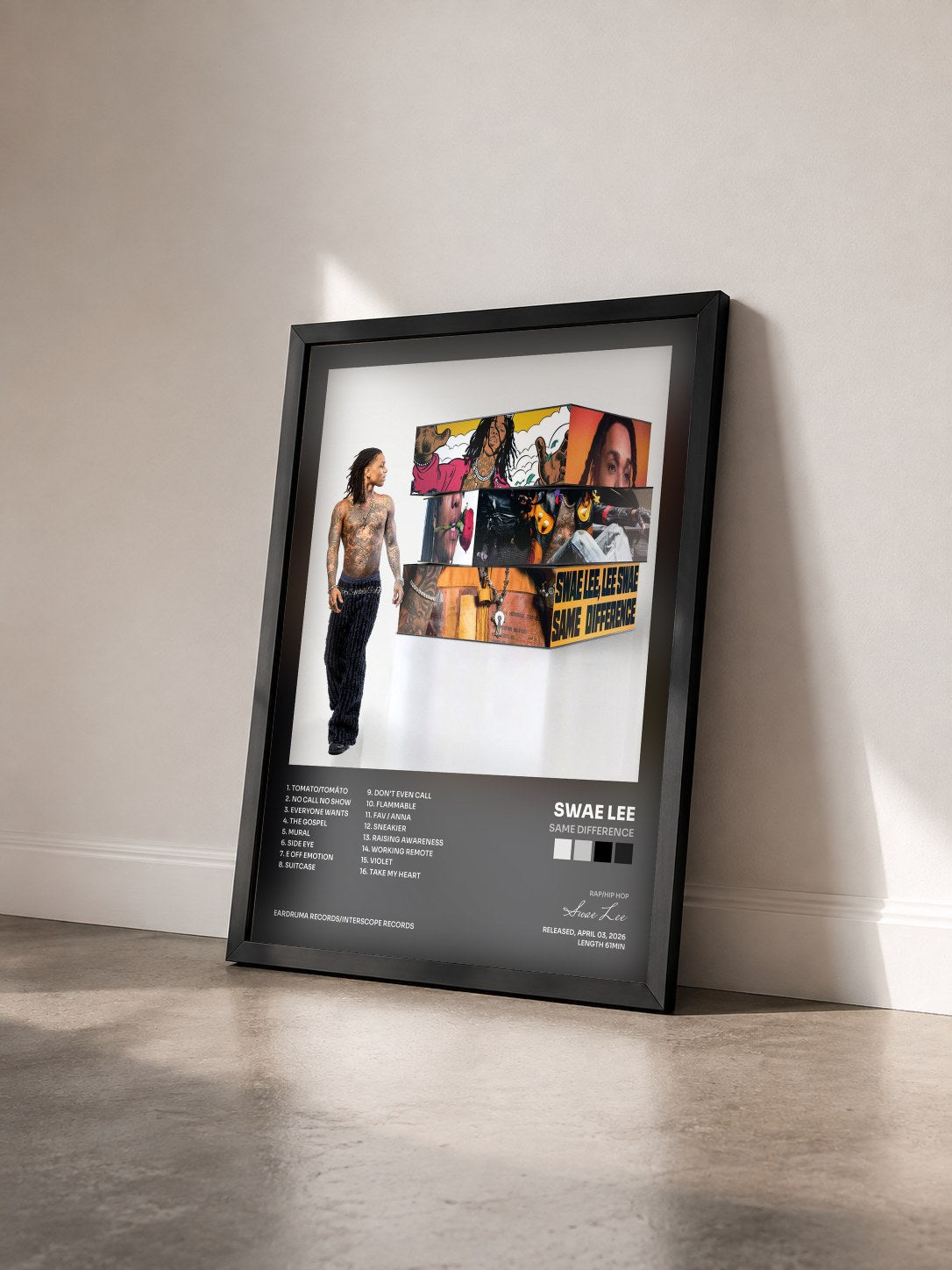 #noir Tableau de l'album SAME DIFFERENCE de Swae Lee vu de trois quarts, cadre noir