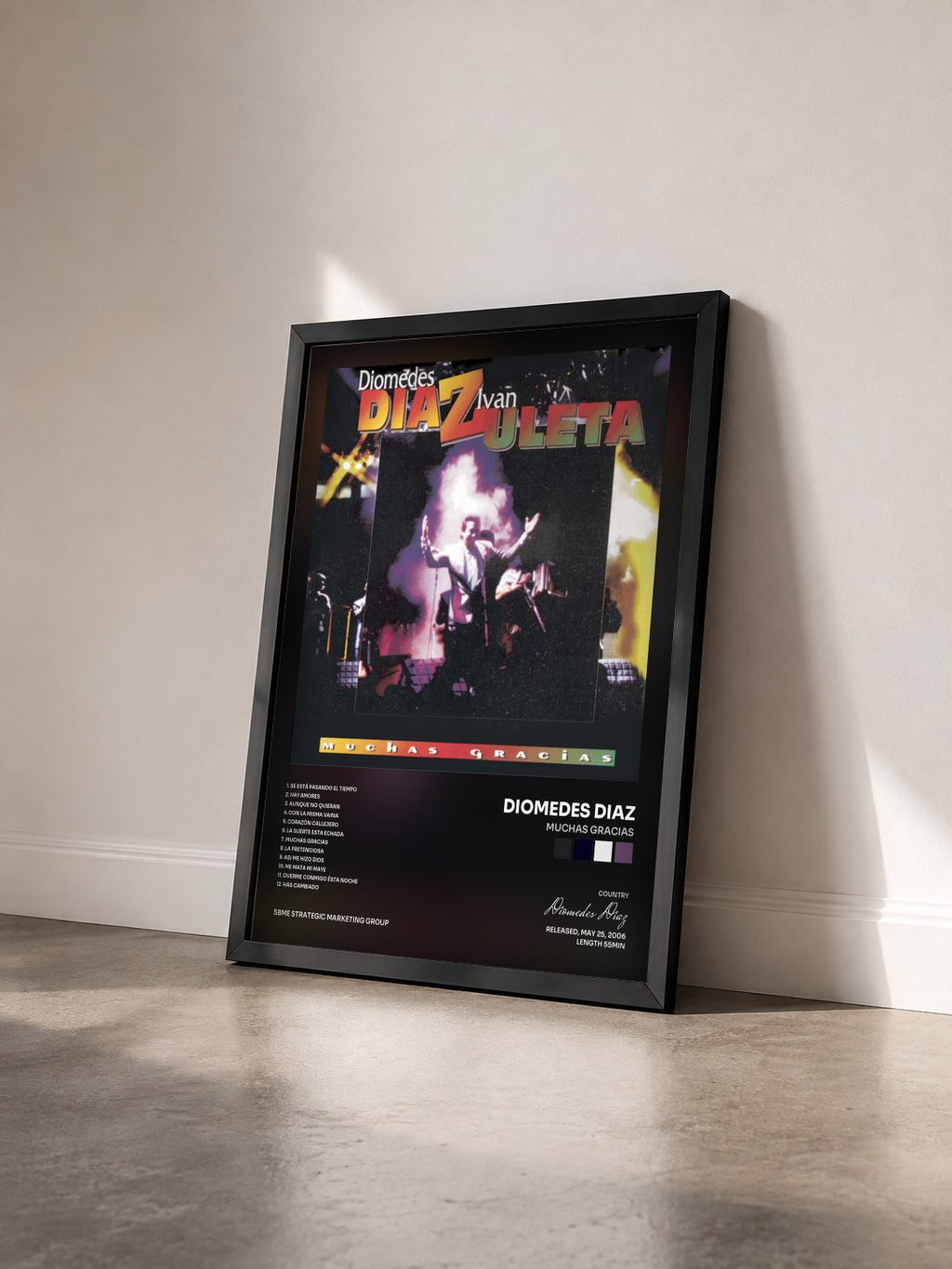 #noir Tableau de l'album Muchas Gracias de Diomedes Diaz vu de trois quarts, cadre noir