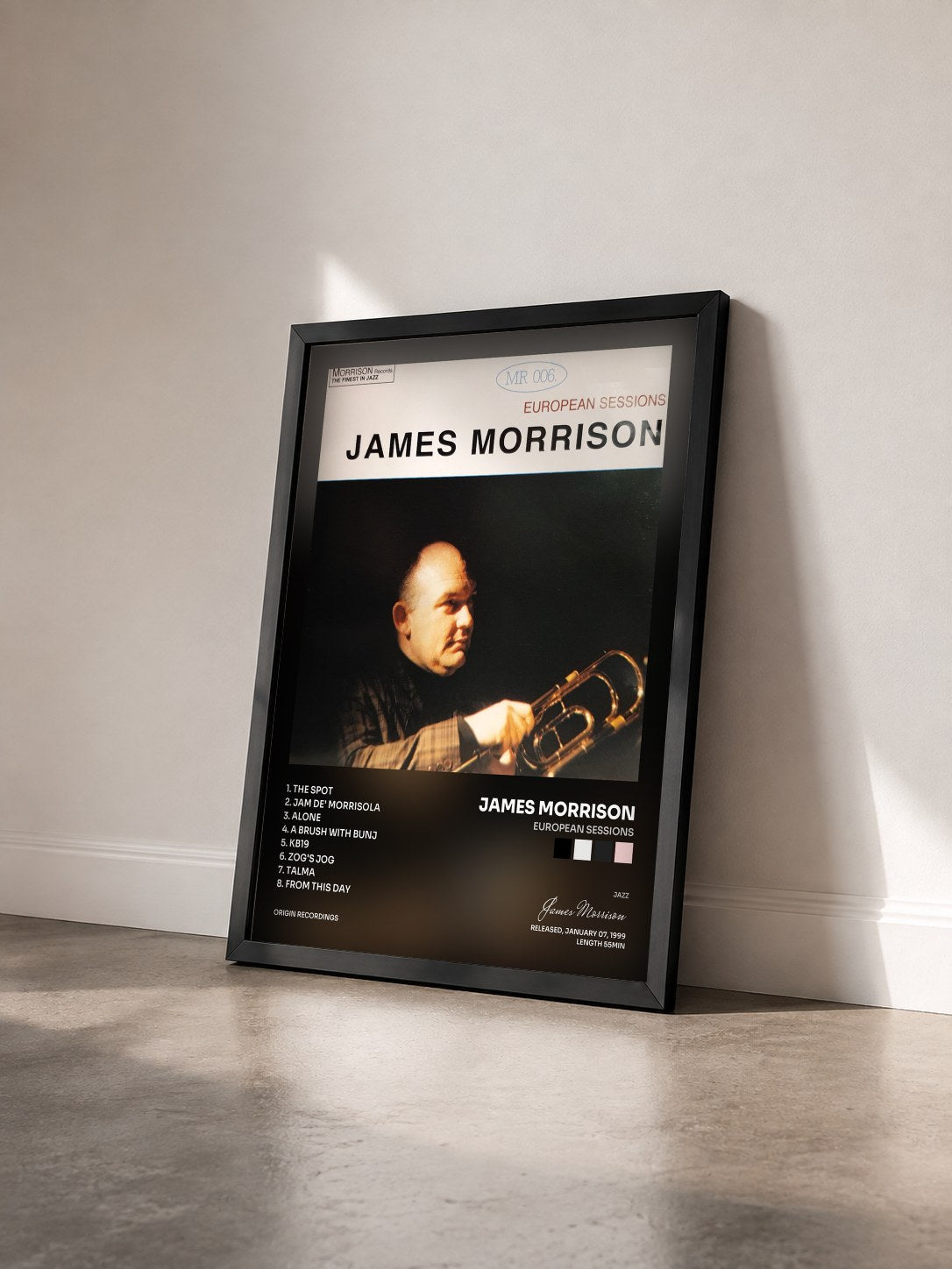 #noir Tableau de l'album European Sessions de James Morrison vu de trois quarts, cadre noir