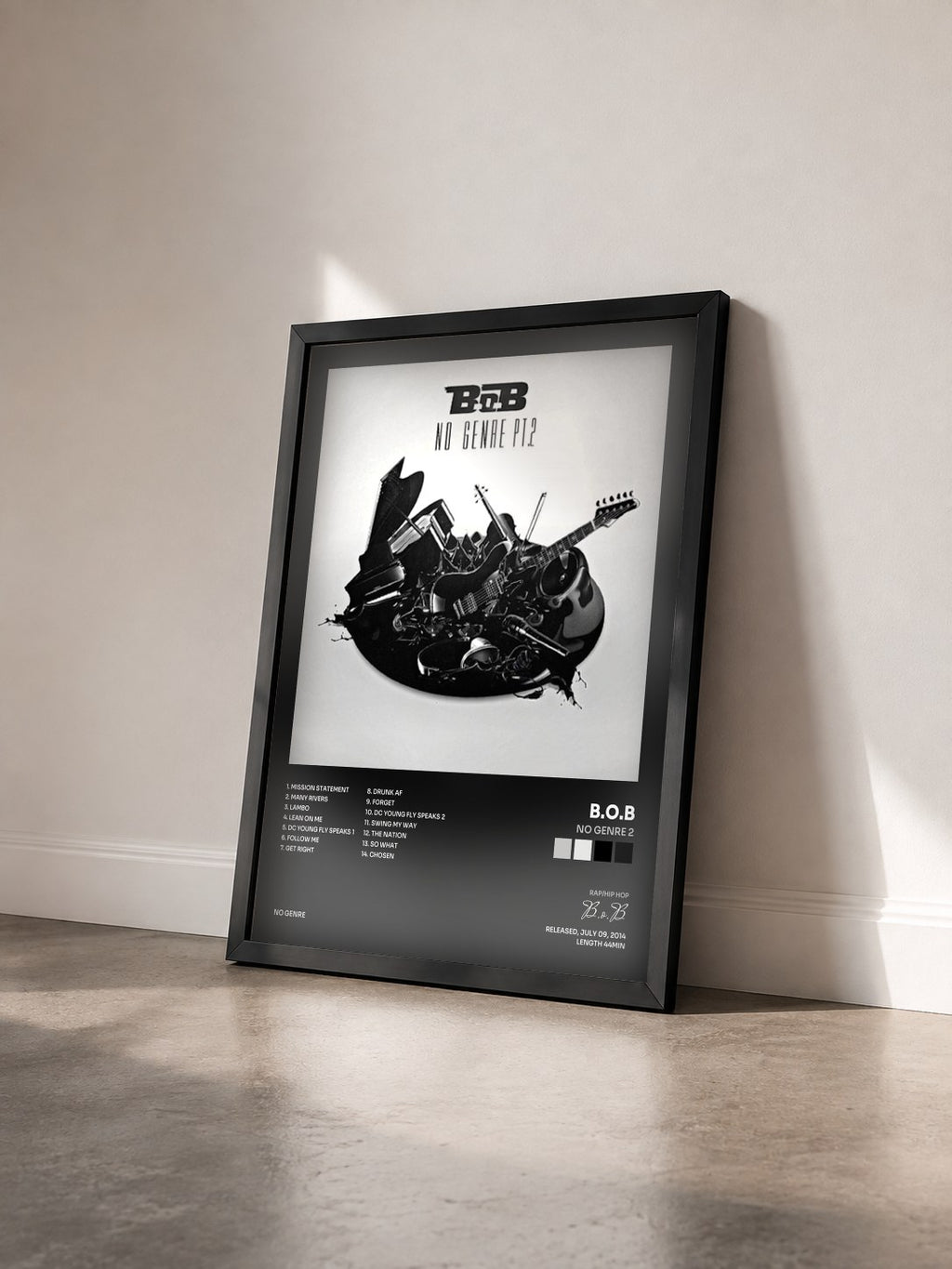#noir Tableau de l'album No Genre 2 de B.o.B vu de trois quarts, cadre noir