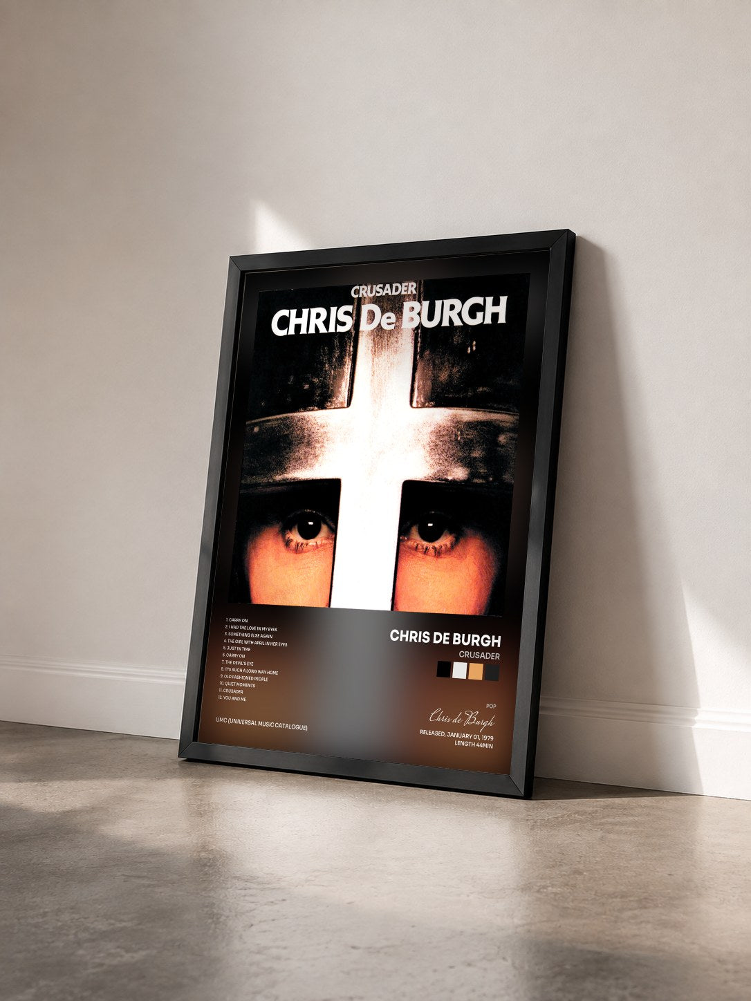#noir Tableau de l'album Crusader de Chris de Burgh vu de trois quarts, cadre noir