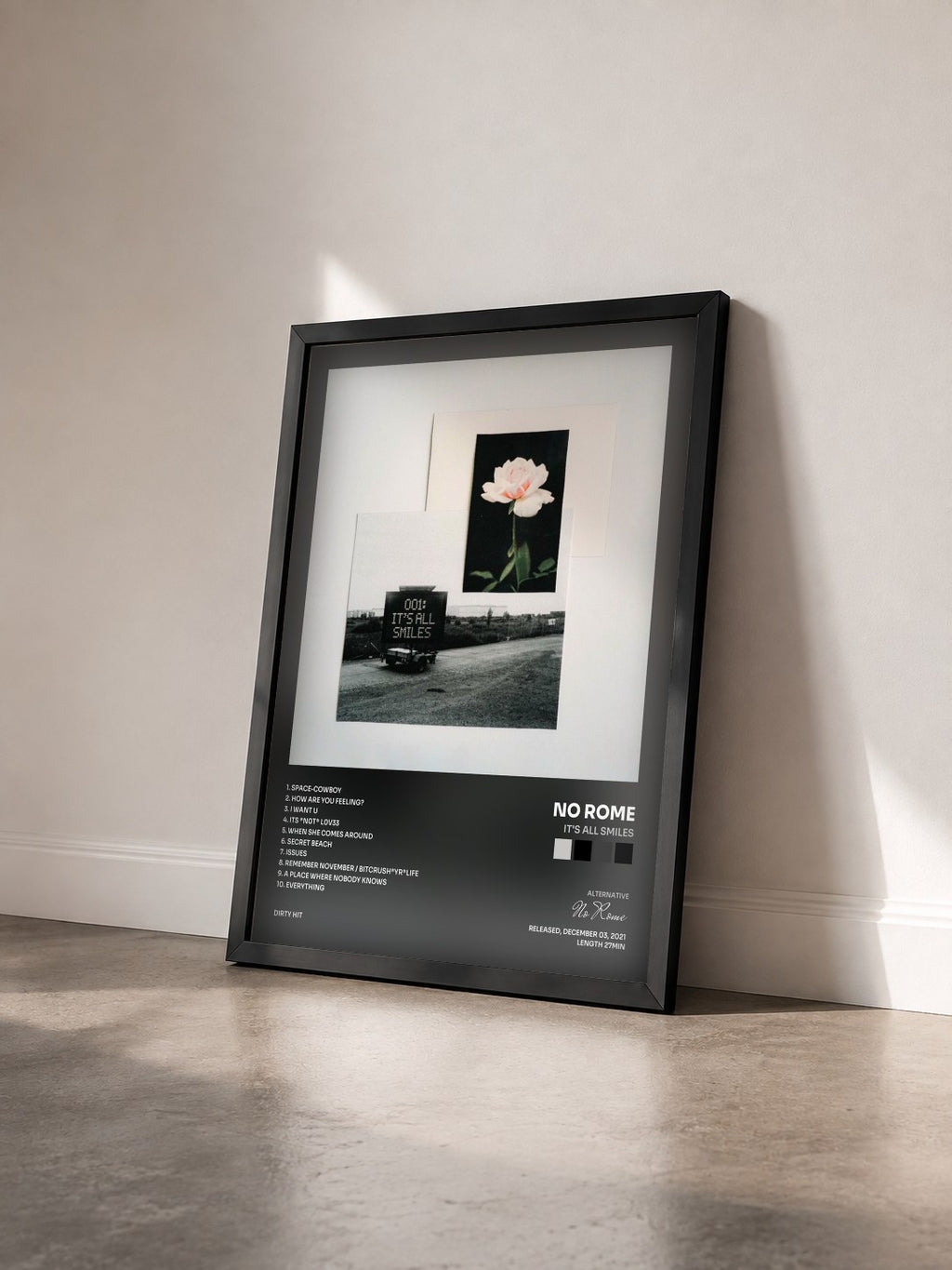 #noir Tableau de l'album It's All Smiles de No Rome vu de trois quarts, cadre noir