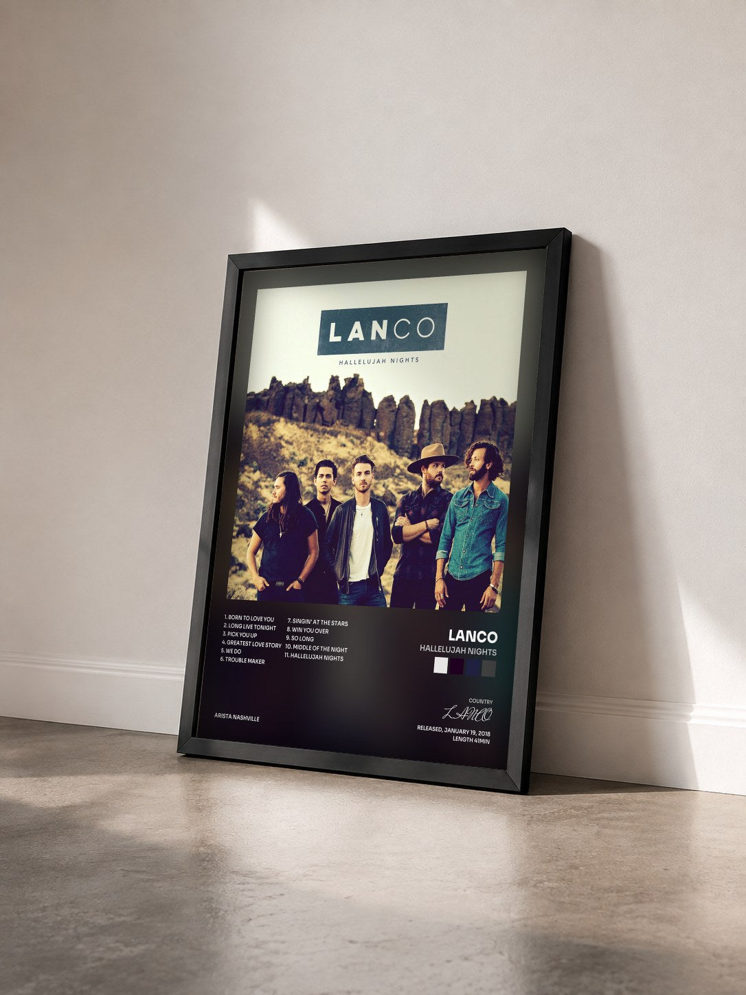 #noir Tableau de l'album Hallelujah Nights de LANCO vu de trois quarts, cadre noir