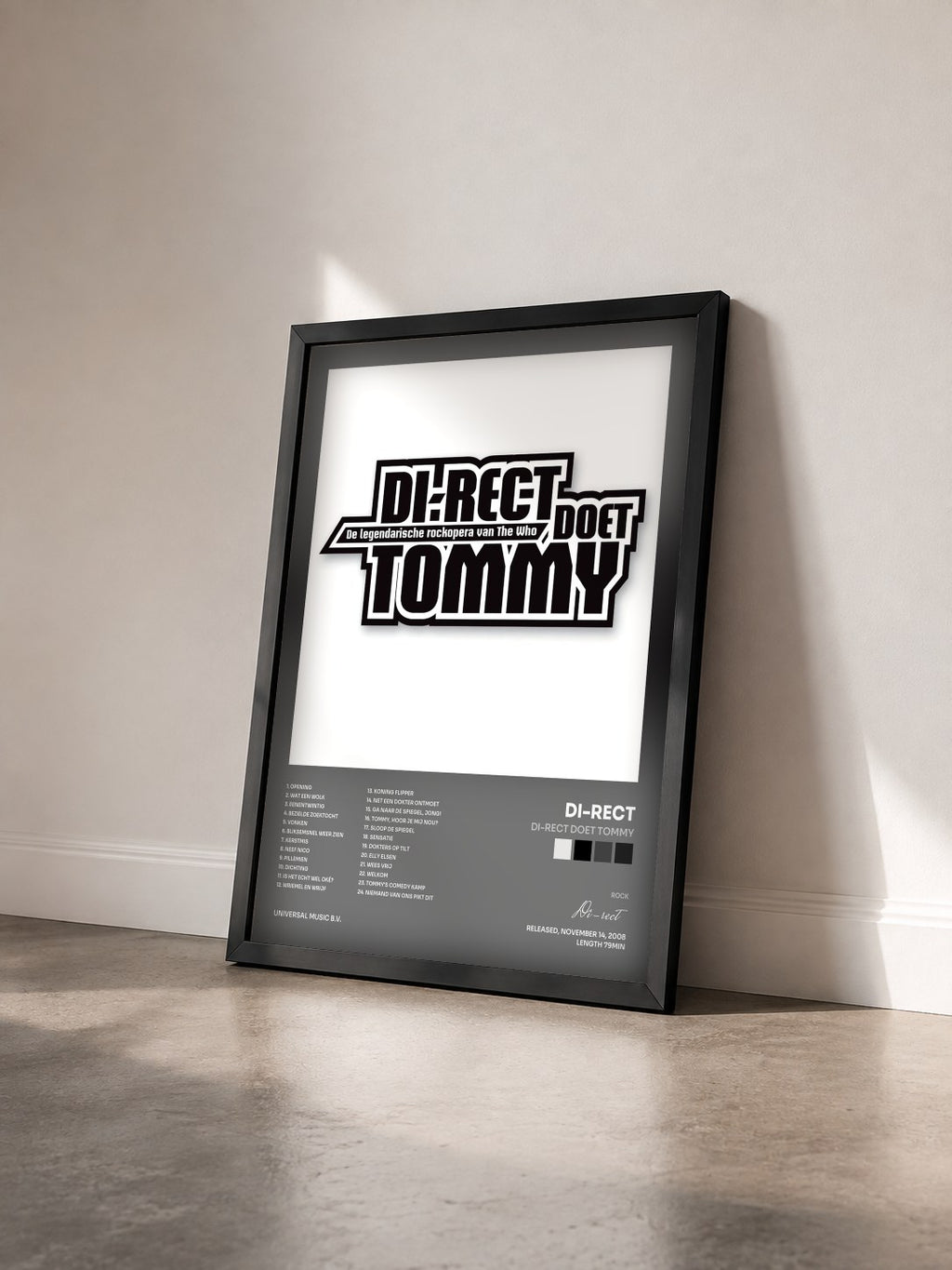 #noir Tableau de l'album DI-RECT Doet Tommy de Di-rect vu de trois quarts, cadre noir