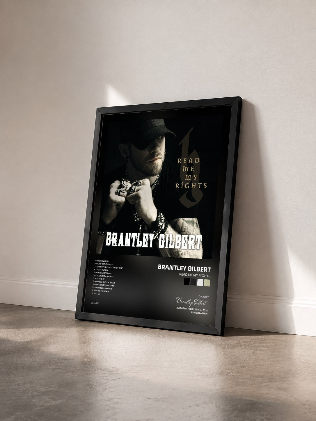 #noir Tableau de l'album Read Me My Rights de Brantley Gilbert vu de trois quarts, cadre noir
