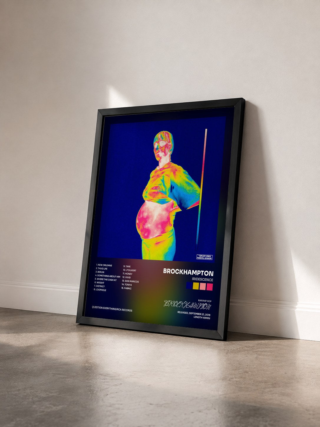 #noir Tableau de l'album iridescence de BROCKHAMPTON vu de trois quarts, cadre noir