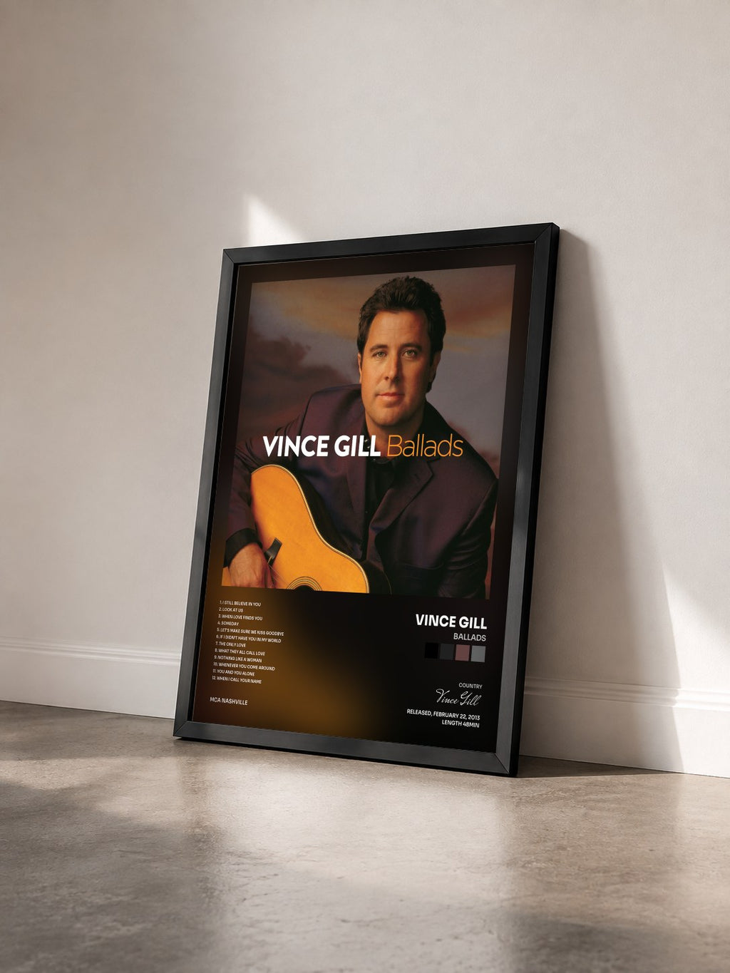 #noir Tableau de l'album Ballads de Vince Gill vu de trois quarts, cadre noir