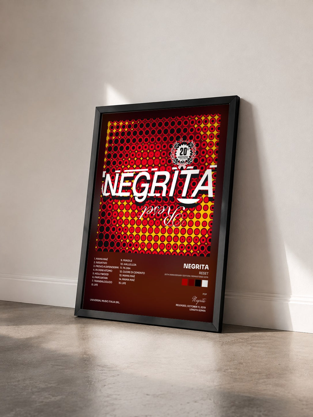 #noir Tableau de l'album Reset (20th Anniversary Edition / Remastered 2019) de Negrita vu de trois quarts, cadre noir