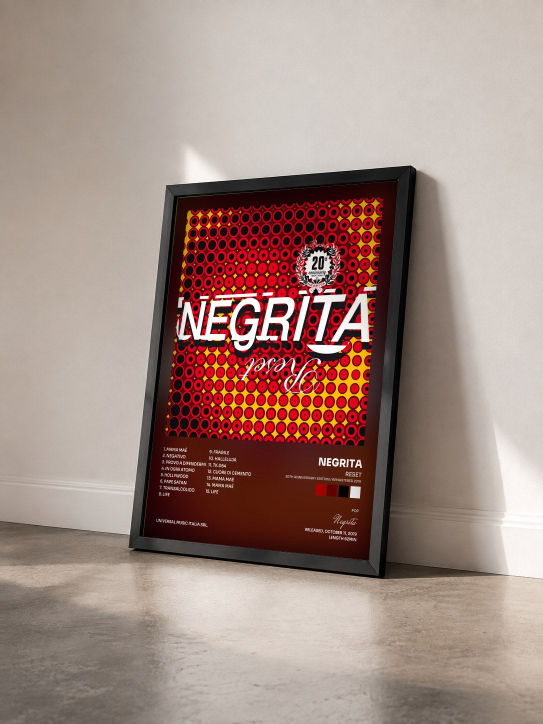 #noir Tableau de l'album Reset (20th Anniversary Edition / Remastered 2019) de Negrita vu de trois quarts, cadre noir