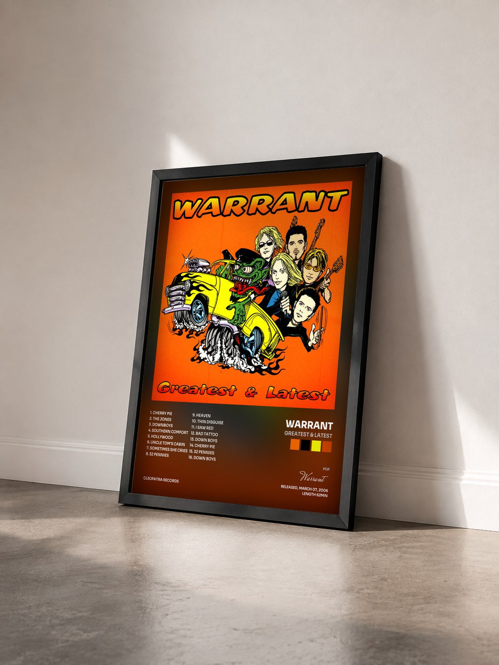 #noir Tableau de l'album Greatest & Latest de Warrant vu de trois quarts, cadre noir