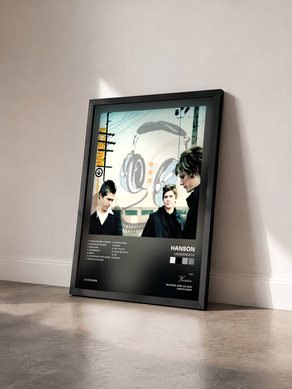 #noir Tableau de l'album Underneath de Hanson vu de trois quarts, cadre noir