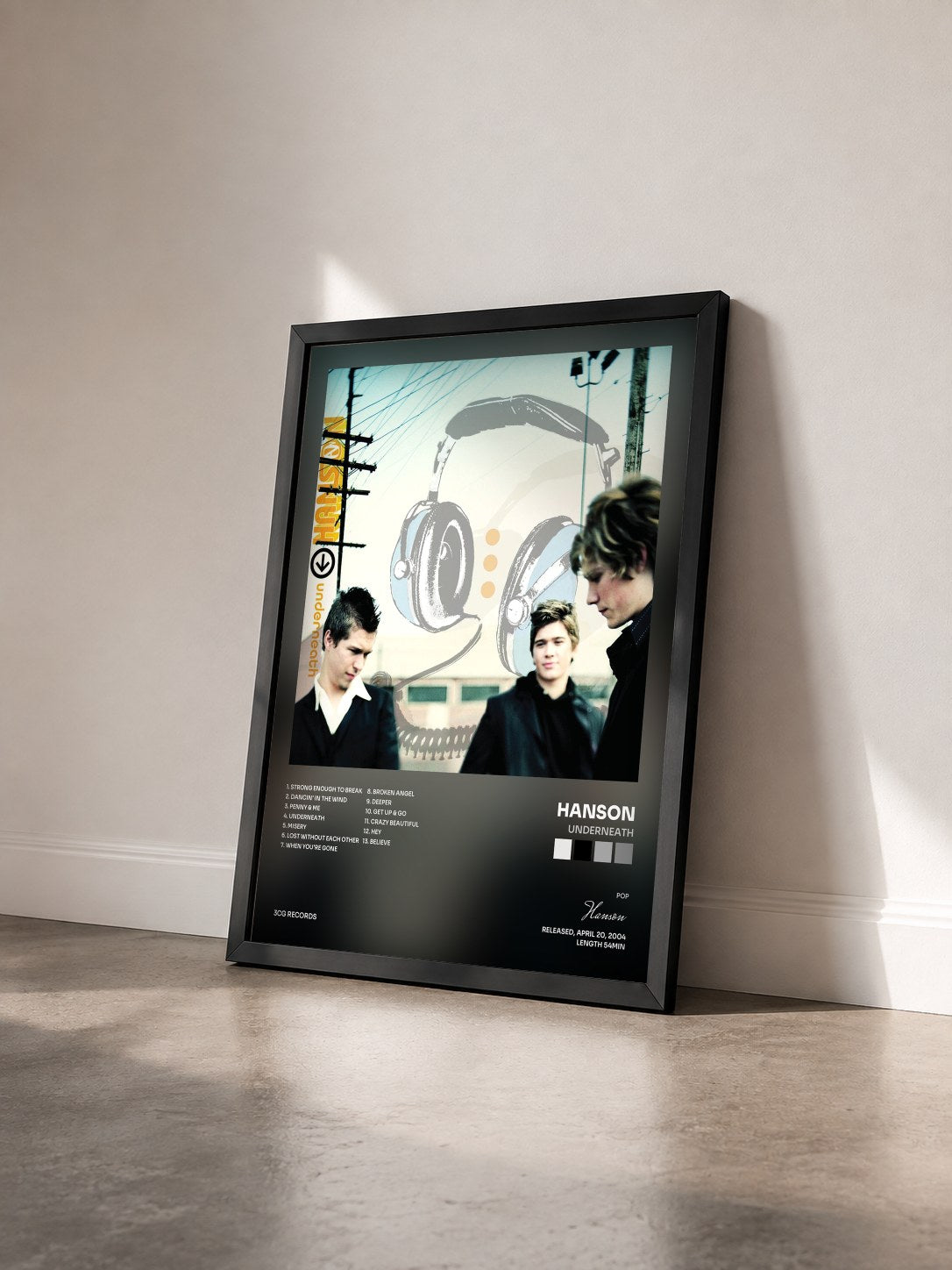 #noir Tableau de l'album Underneath de Hanson vu de trois quarts, cadre noir