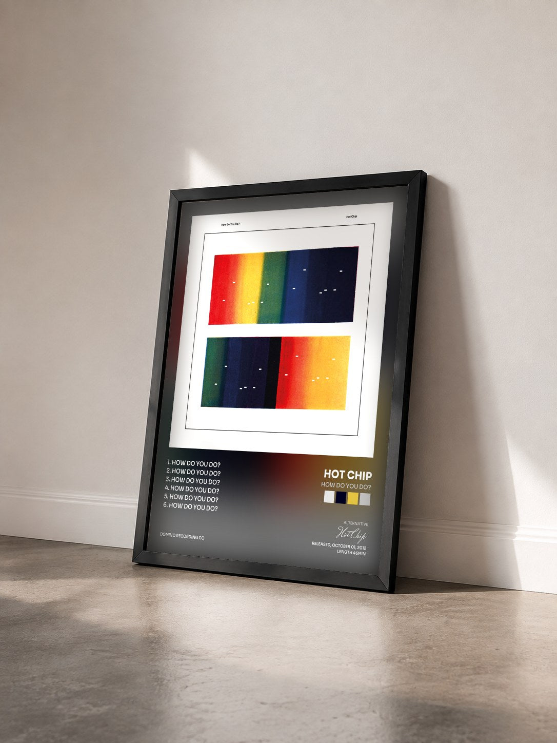#noir Tableau de l'album How Do You Do? de Hot Chip vu de trois quarts, cadre noir