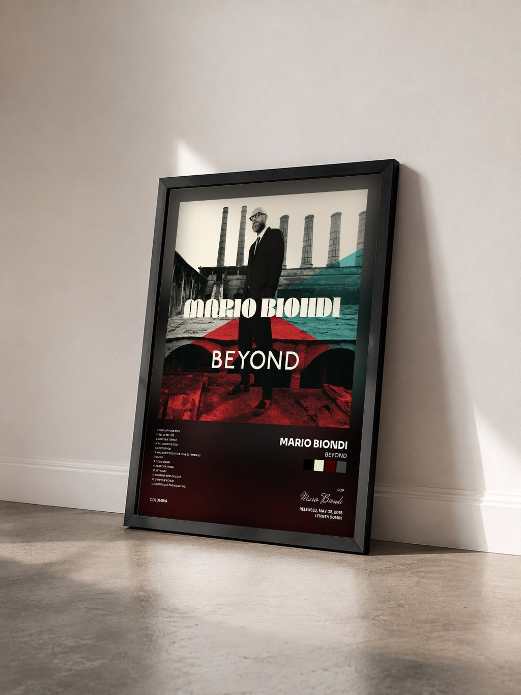 #noir Tableau de l'album Beyond de Mario Biondi vu de trois quarts, cadre noir
