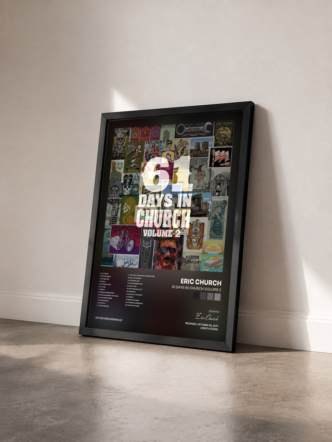 #noir Tableau de l'album 61 Days In Church Volume 2 de Eric Church vu de trois quarts, cadre noir