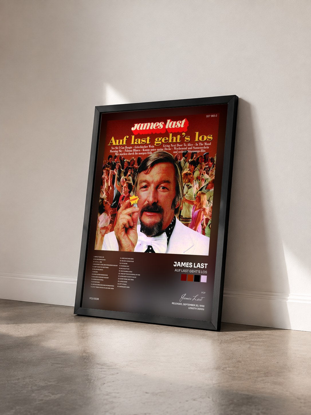 #noir Tableau de l'album Auf Last Geht's Los de James Last vu de trois quarts, cadre noir