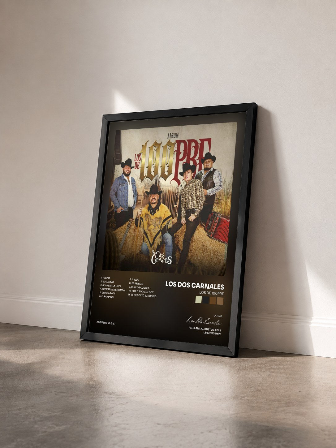 #noir Tableau de l'album Los de 100pre de Los Dos Carnales vu de trois quarts, cadre noir