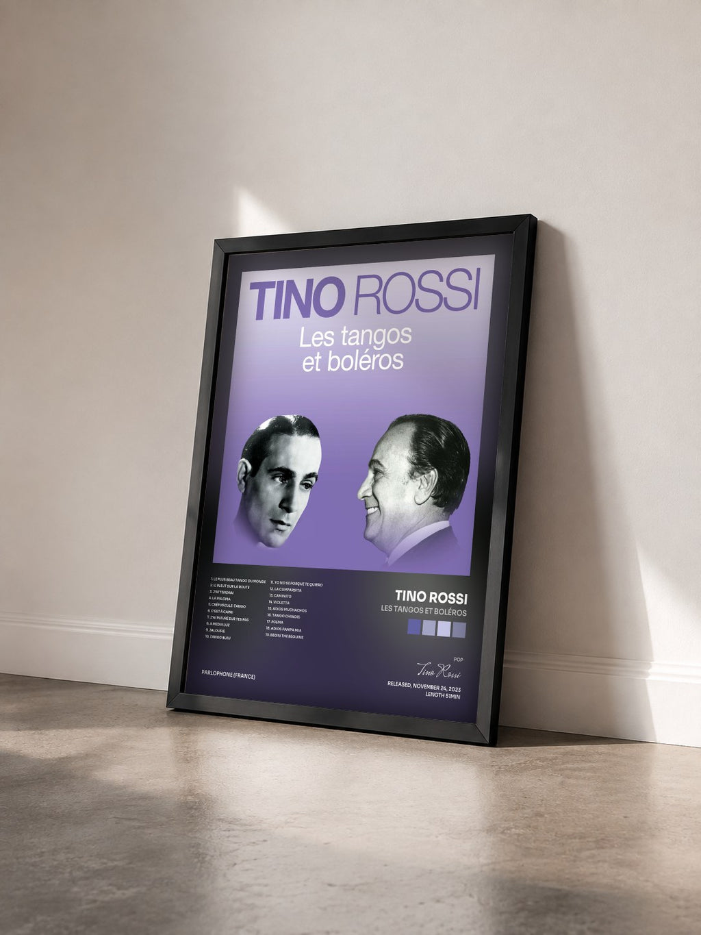 #noir Tableau de l'album Les tangos et boléros de Tino Rossi vu de trois quarts, cadre noir