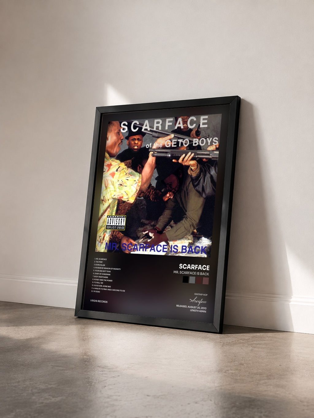 #noir Tableau de l'album Mr. Scarface Is Back de Scarface vu de trois quarts, cadre noir