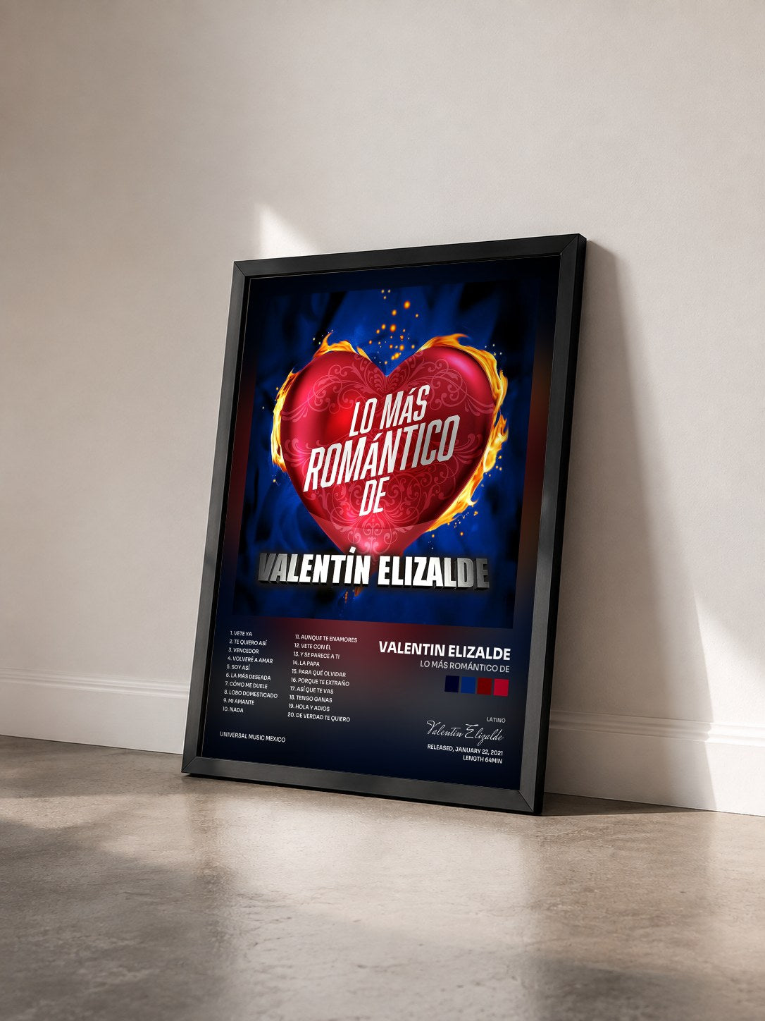 #noir Tableau de l'album Lo Más Romántico De de Valentin Elizalde vu de trois quarts, cadre noir