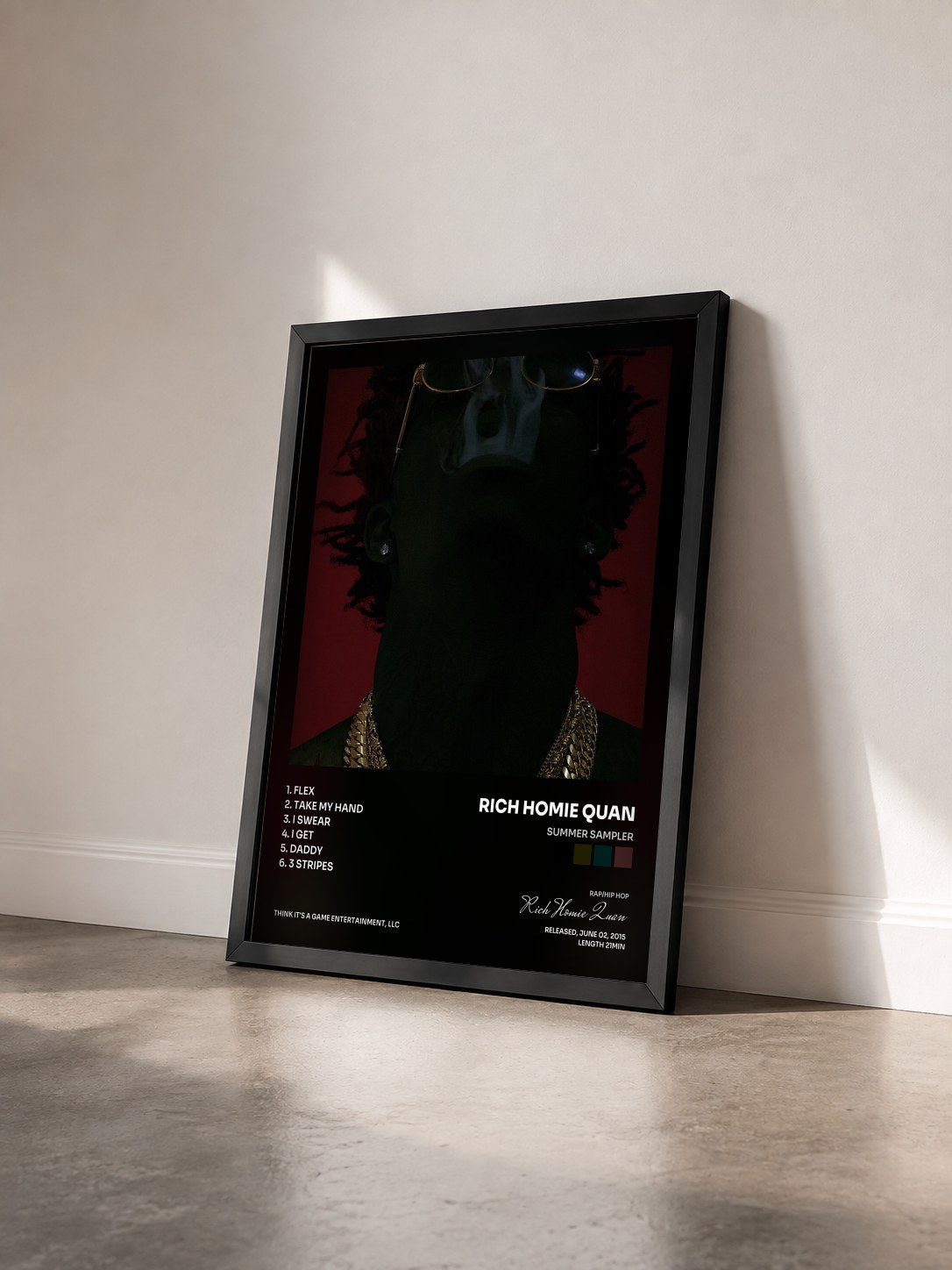 #noir Tableau de l'album Summer Sampler de Rich Homie Quan vu de trois quarts, cadre noir