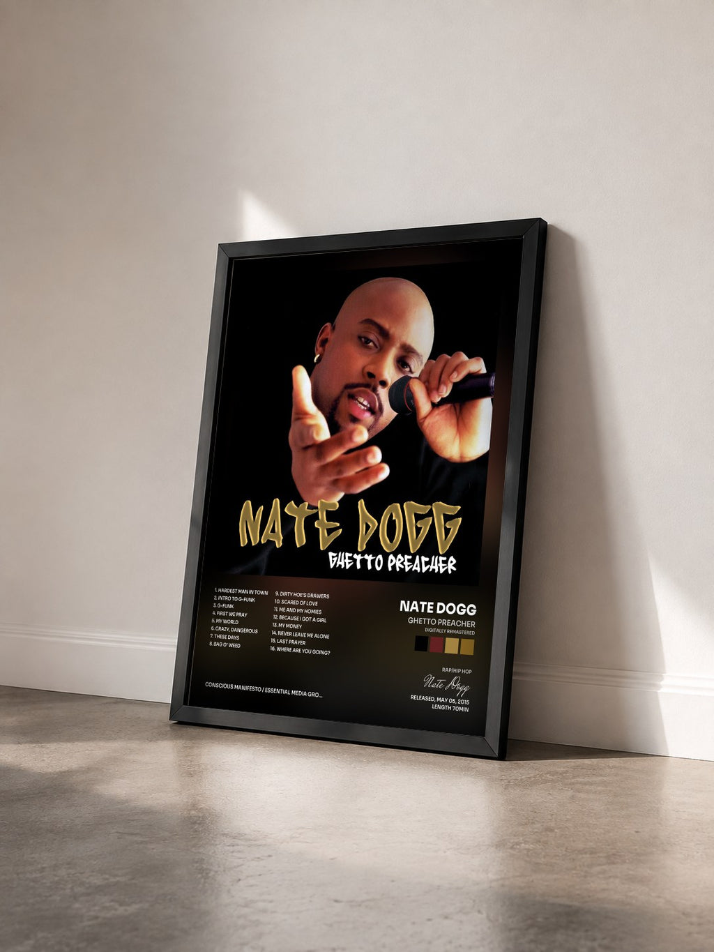 #noir Tableau de l'album Ghetto Preacher (Digitally Remastered) de Nate Dogg vu de trois quarts, cadre noir