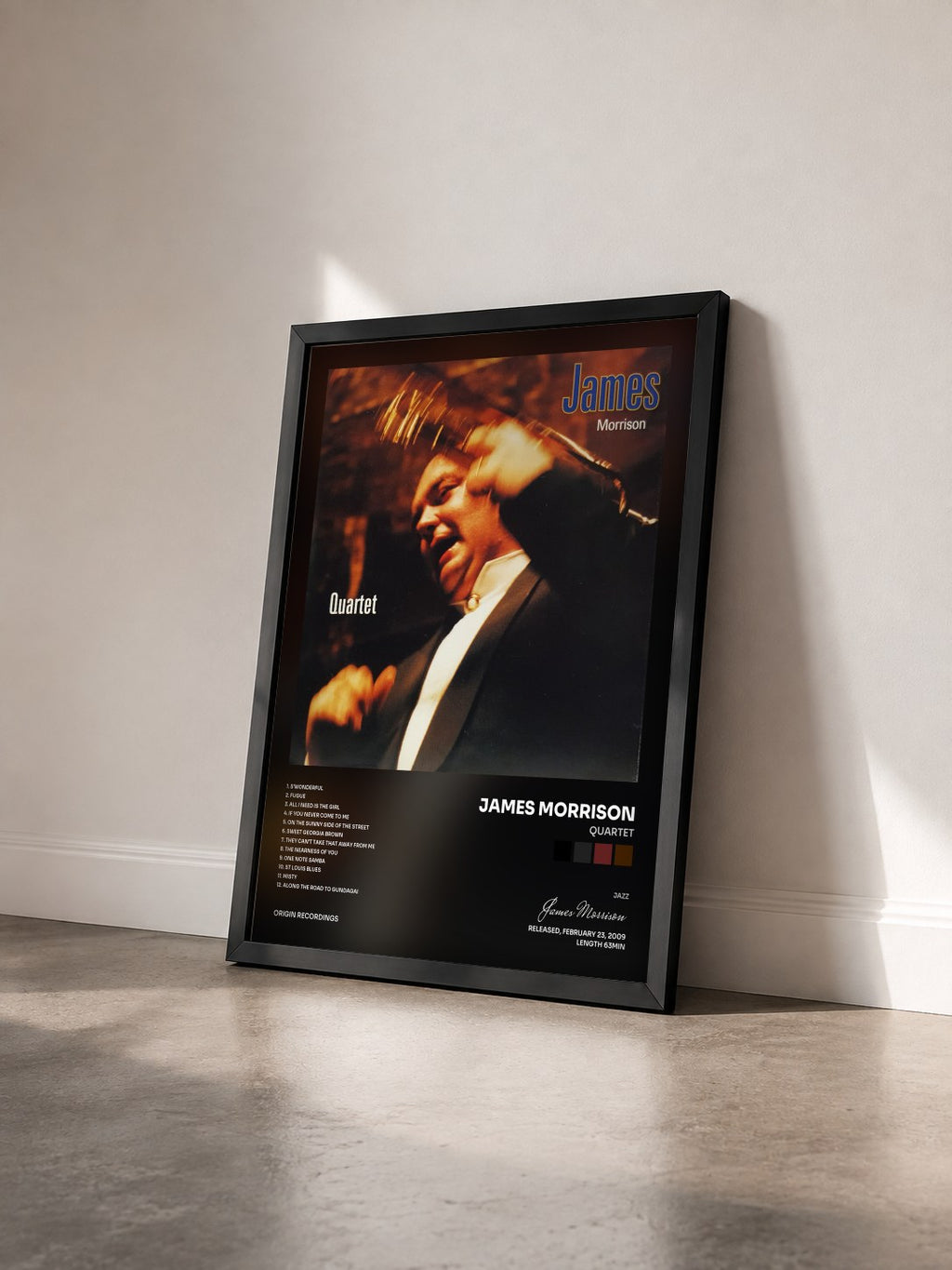 #noir Tableau de l'album Quartet de James Morrison vu de trois quarts, cadre noir