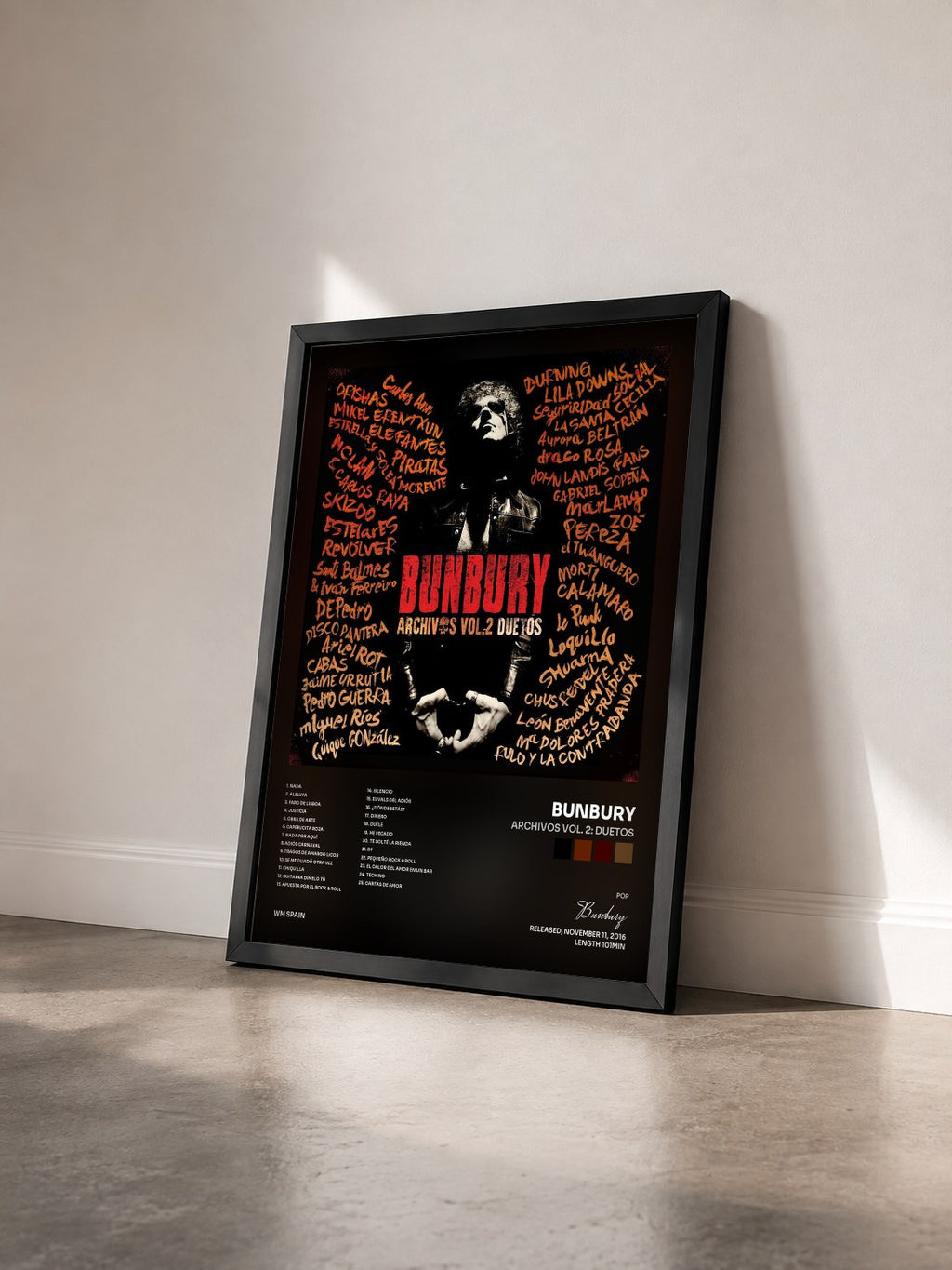 #noir Tableau de l'album Archivos Vol. 2: Duetos de Bunbury vu de trois quarts, cadre noir