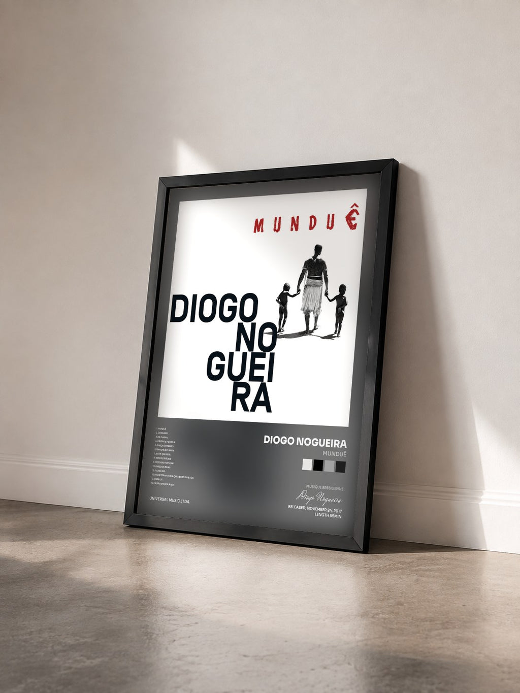 #noir Tableau de l'album Munduê de Diogo Nogueira vu de trois quarts, cadre noir