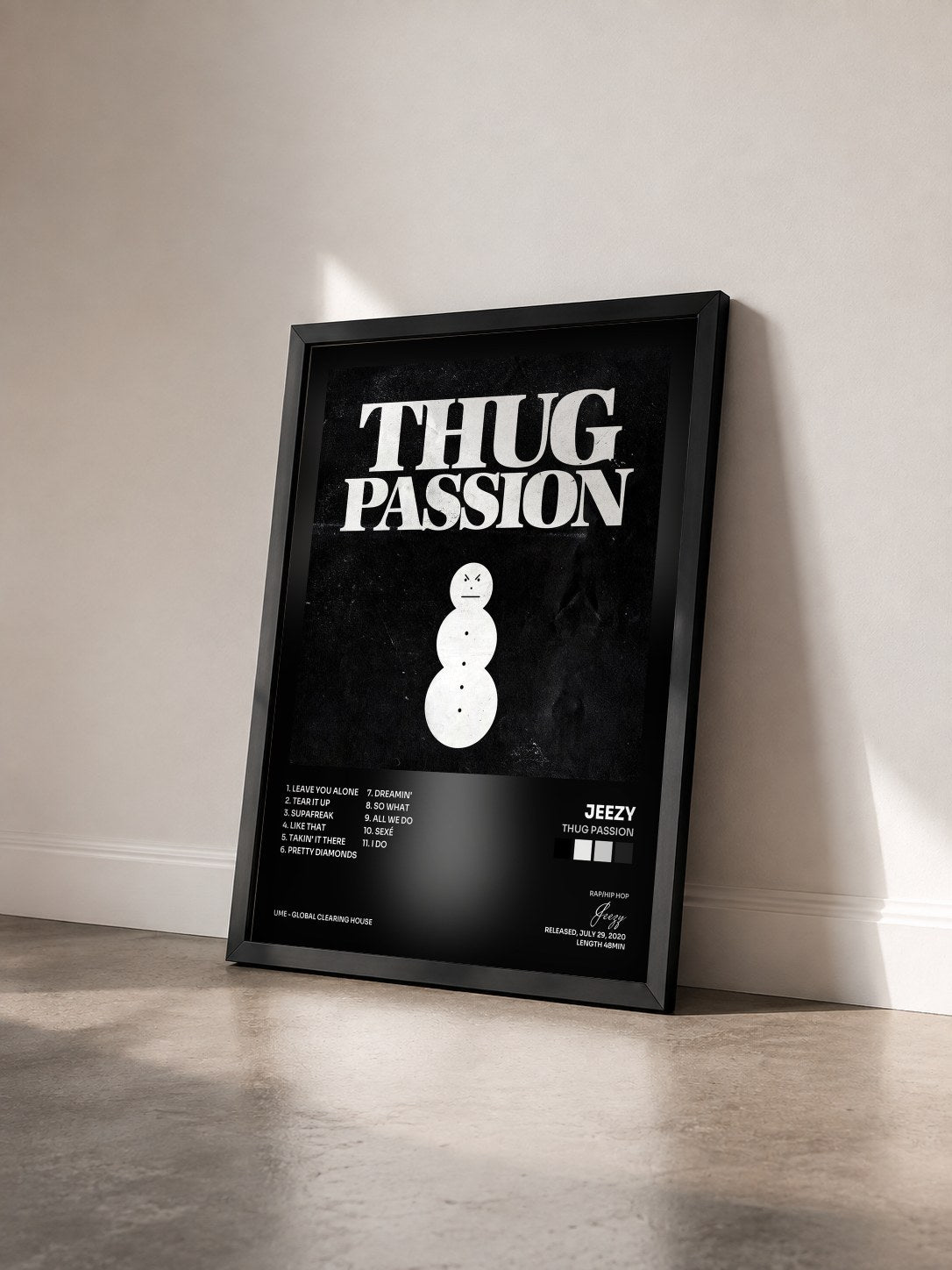 #noir Tableau de l'album Thug Passion de Jeezy vu de trois quarts, cadre noir