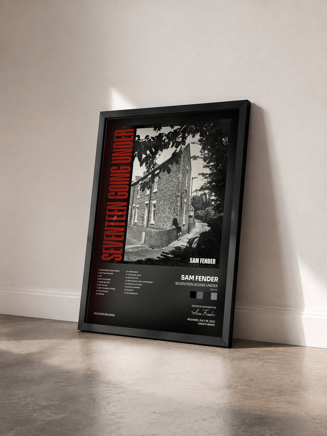 #noir Tableau de l'album Seventeen Going Under (Deluxe) de Sam Fender vu de trois quarts, cadre noir