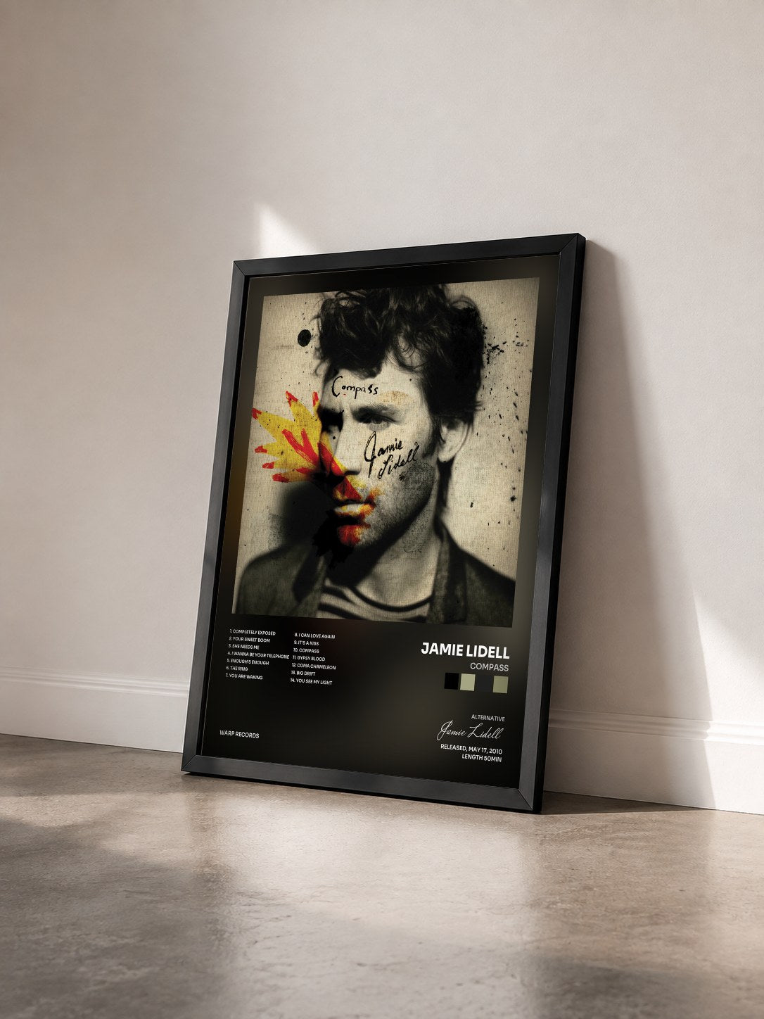 #noir Tableau de l'album Compass de Jamie Lidell vu de trois quarts, cadre noir
