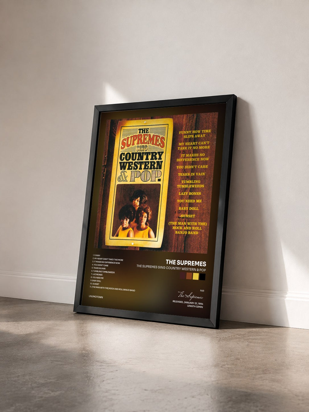 #noir Tableau de l'album The Supremes Sing Country Western & Pop de The Supremes vu de trois quarts, cadre noir