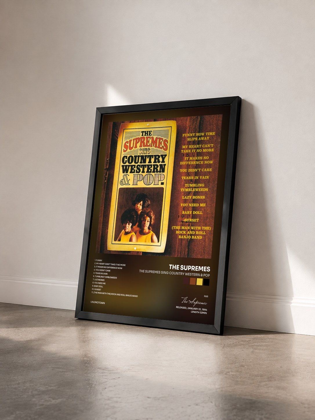 #noir Tableau de l'album The Supremes Sing Country Western & Pop de The Supremes vu de trois quarts, cadre noir