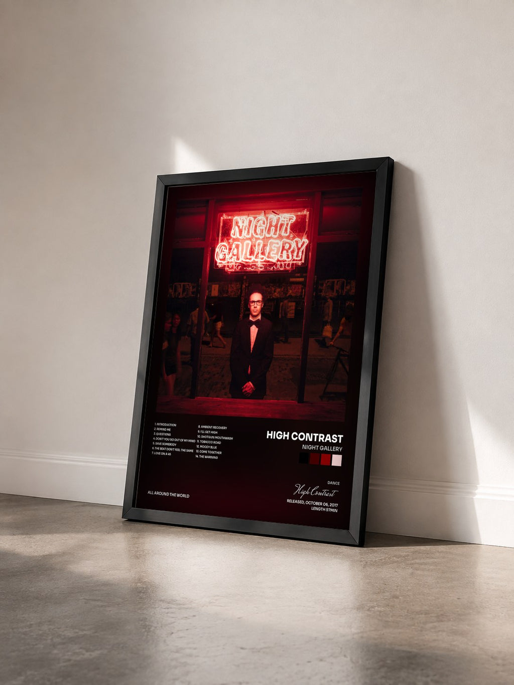 #noir Tableau de l'album Night Gallery de High Contrast vu de trois quarts, cadre noir