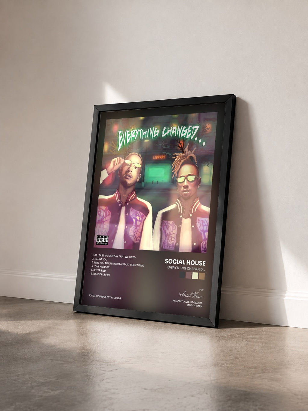 #noir Tableau de l'album Everything Changed… de Social House vu de trois quarts, cadre noir