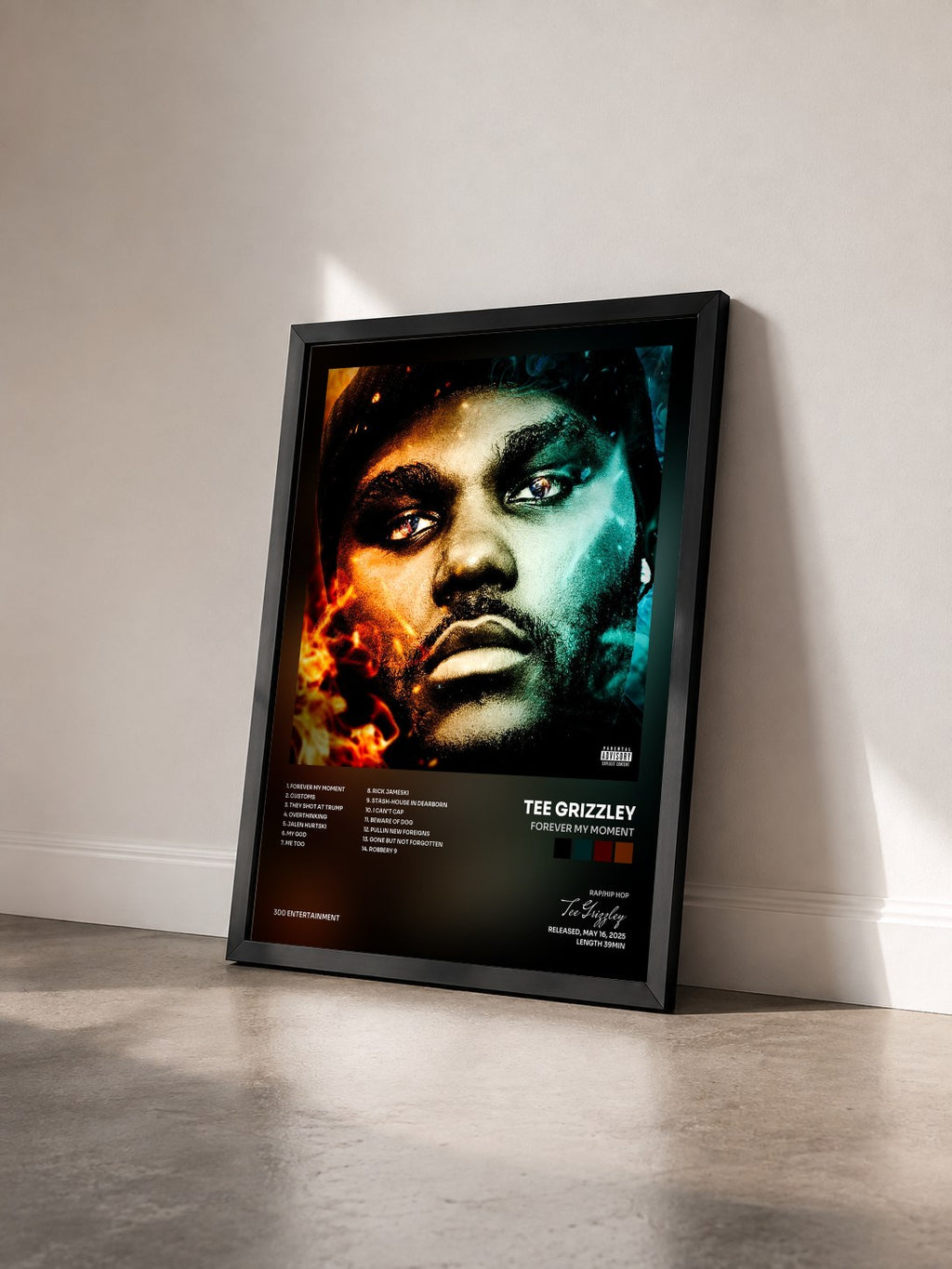 #noir Tableau de l'album Forever My Moment de Tee Grizzley vu de trois quarts, cadre noir