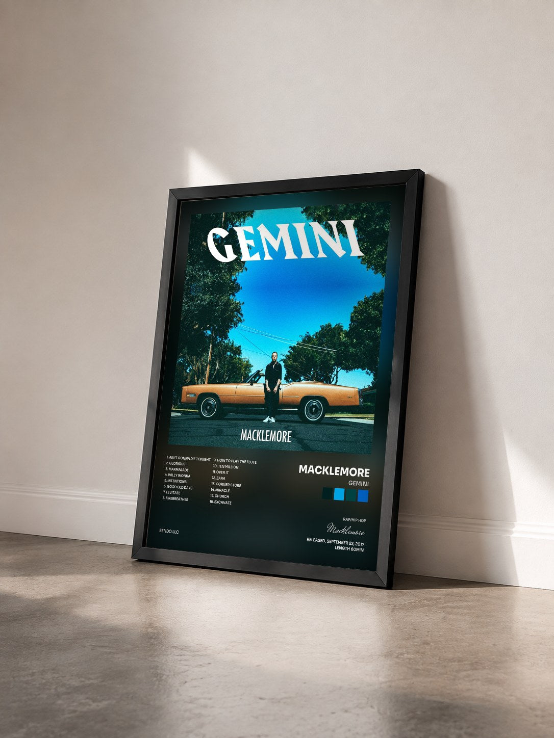 #noir Tableau de l'album GEMINI de Macklemore vu de trois quarts, cadre noir