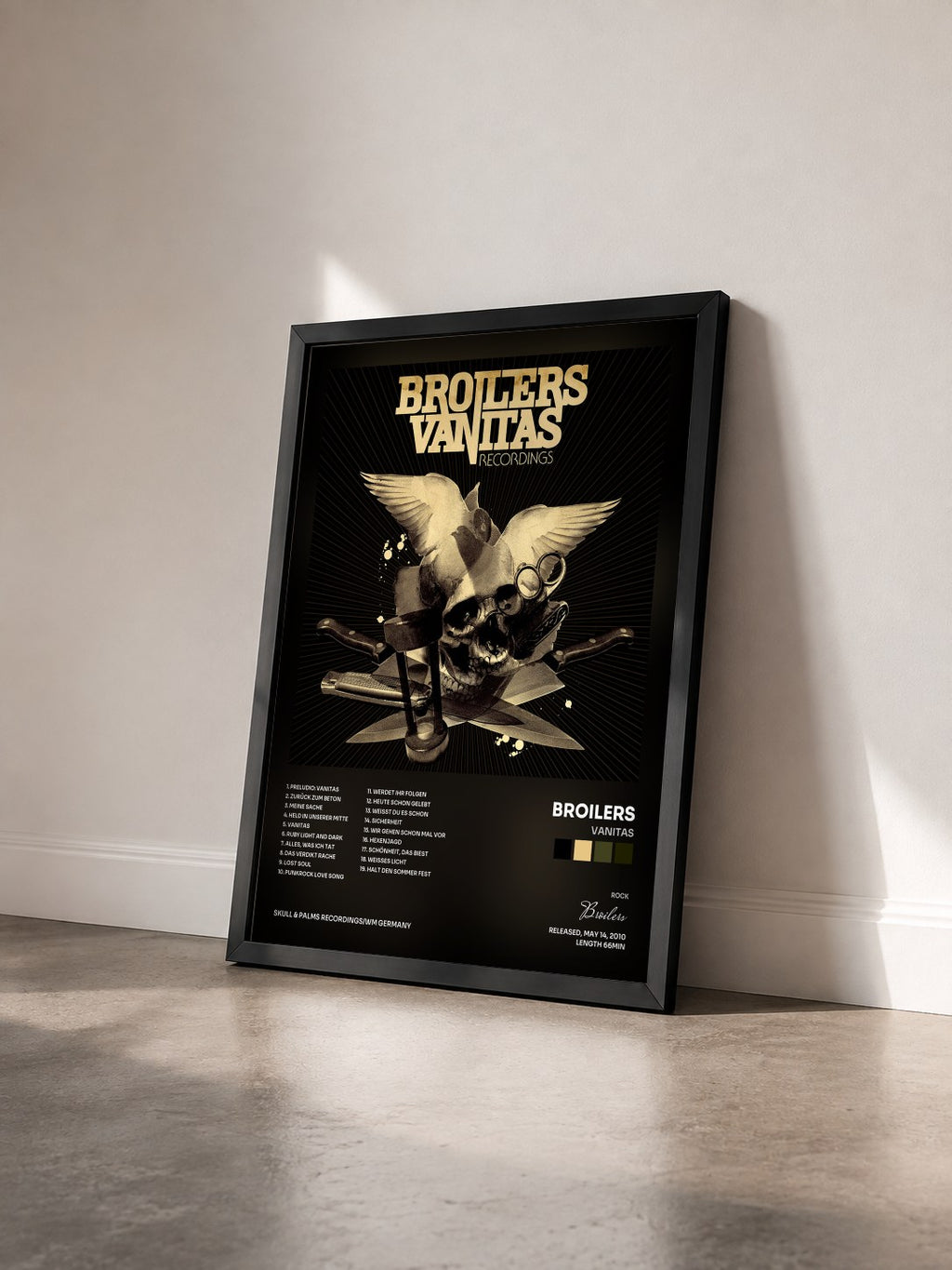 #noir Tableau de l'album Vanitas de Broilers vu de trois quarts, cadre noir
