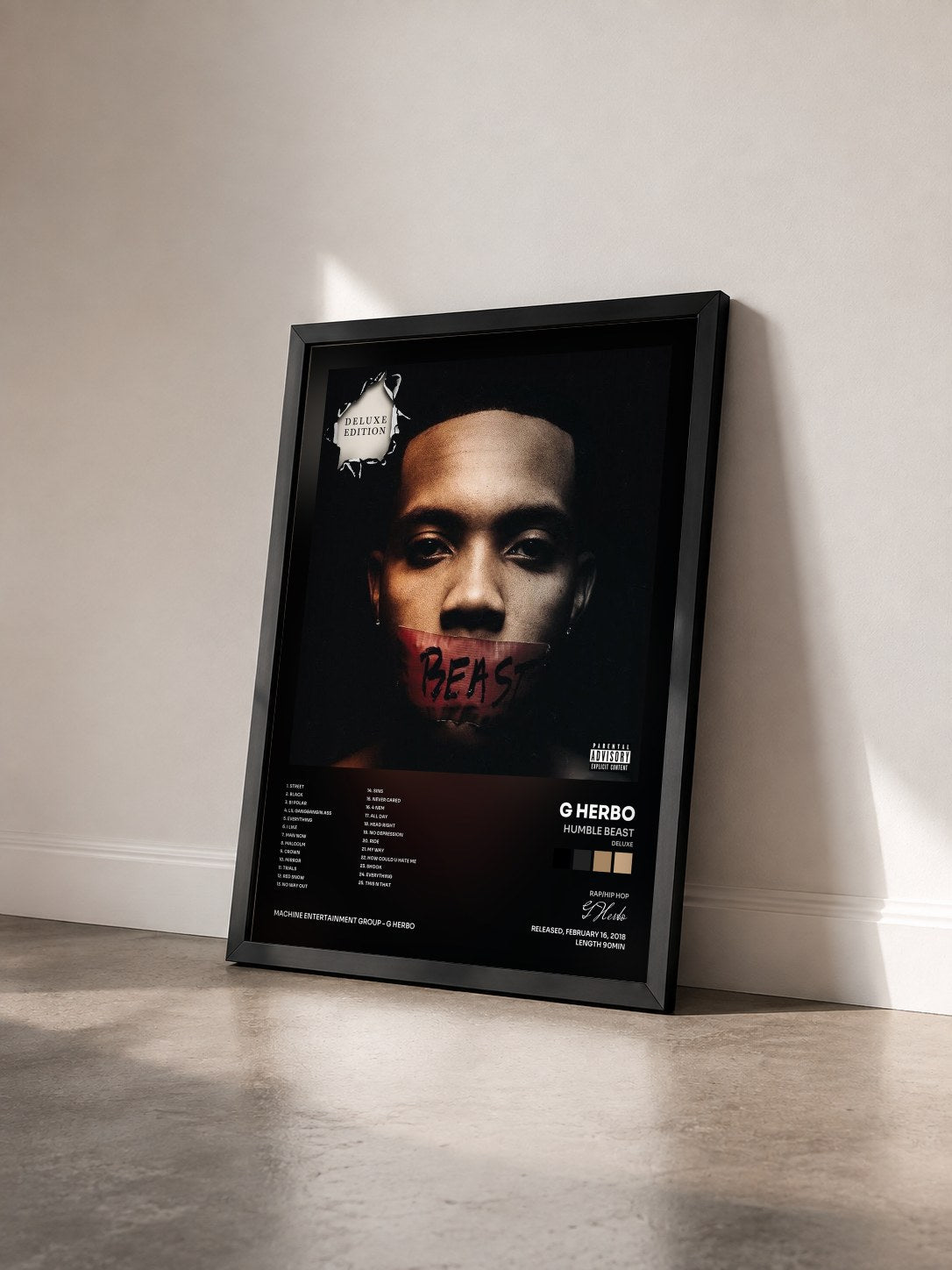 #noir Tableau de l'album Humble Beast (Deluxe) de G Herbo vu de trois quarts, cadre noir