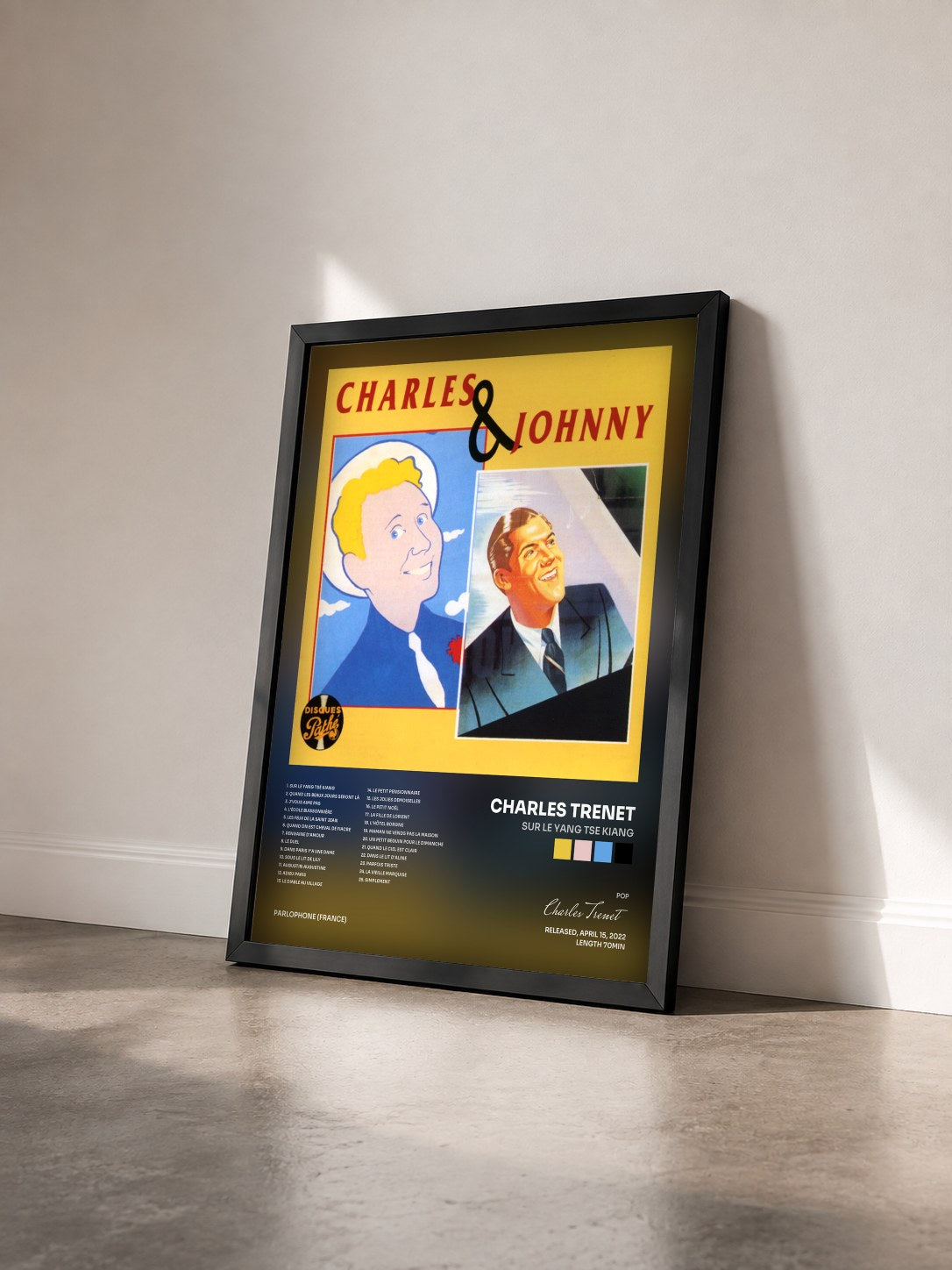 #noir Tableau de l'album Sur Le Yang Tse Kiang de Charles Trenet vu de trois quarts, cadre noir