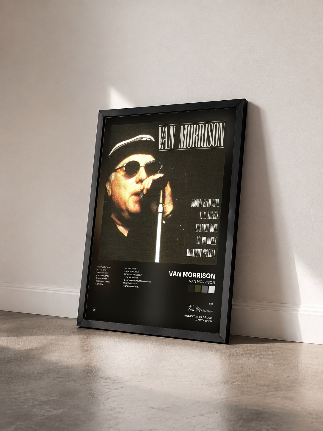 #noir Tableau de l'album Van Morrison de Van Morrison vu de trois quarts, cadre noir