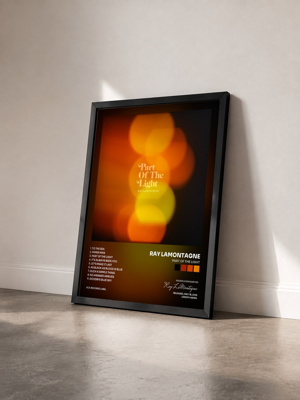 #noir Tableau de l'album Part Of The Light de Ray LaMontagne vu de trois quarts, cadre noir
