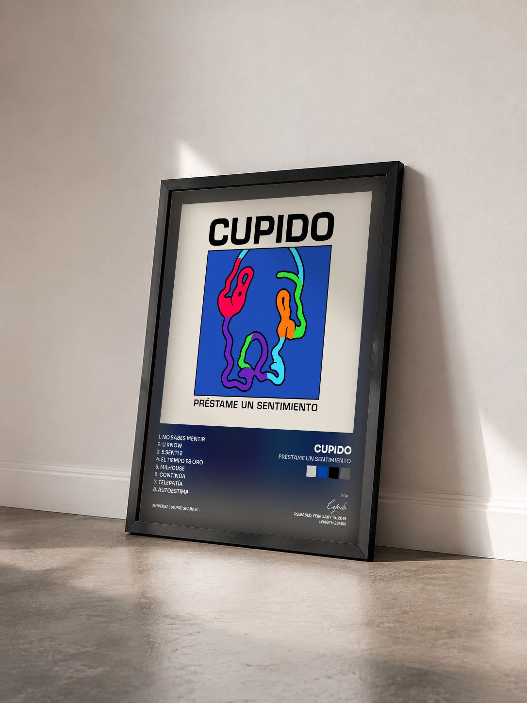 #noir Tableau de l'album Préstame Un Sentimiento de Cupido vu de trois quarts, cadre noir